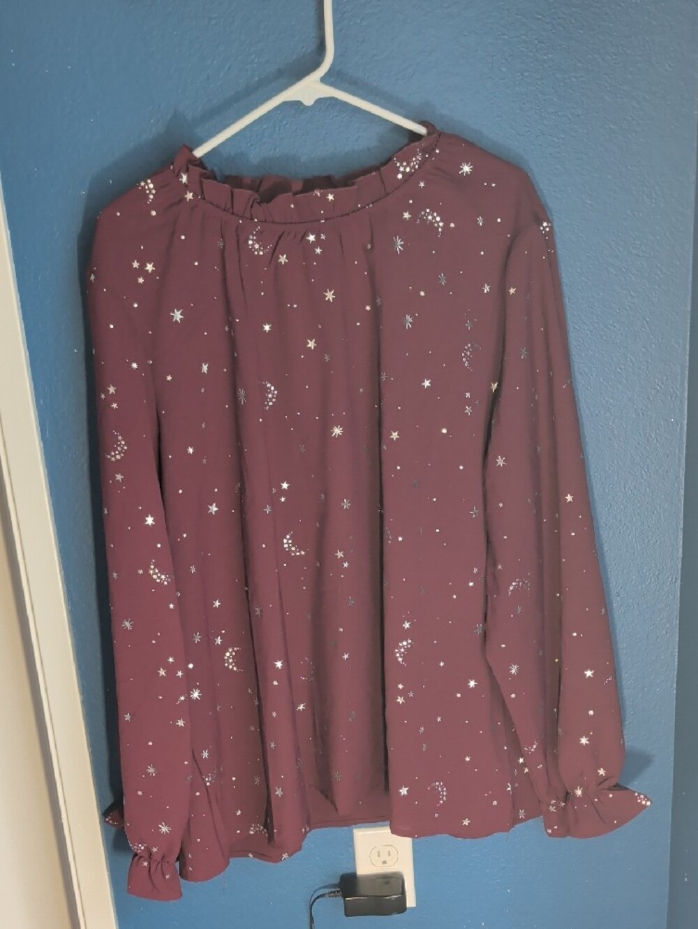 Bloom Chic Plum Star & Moon Print Long-Sleeve Blouse XXL - Picture 5 of 7